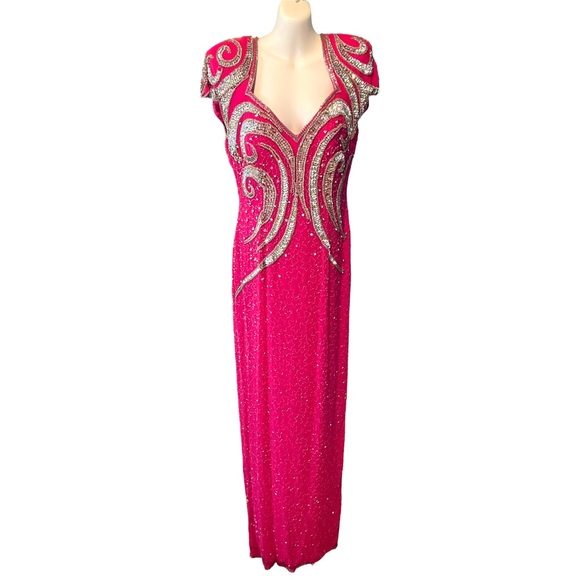 Vintage NWT Alyce Designs Fuschia Pink with Silver Sequins Full Length Dress - Picture 1 of 16